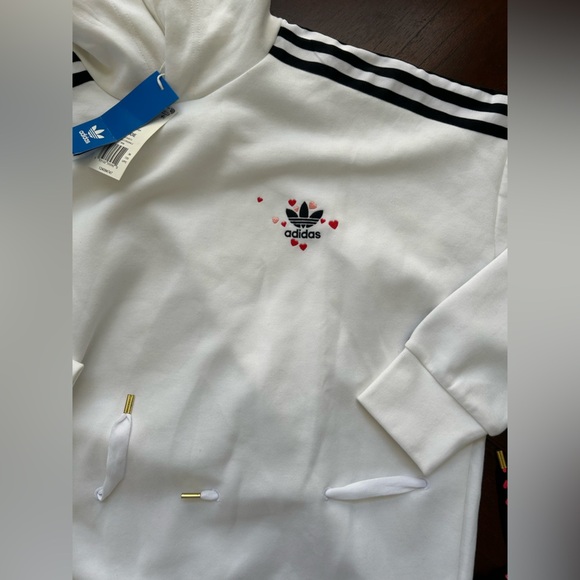 Adidas Women's White Hoodie with Black Stripes size S - Picture 3 of 6